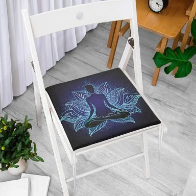 Mavi Neon Motifli Yoga Desenli Özel Tasarım Fermuarlı Sandalye Minderi