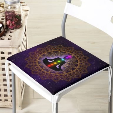 Gökyüzü Desenli Yoga Motifli Özel Tasarım Dijital Baskılı Fermuarlı Sandalye Minderi