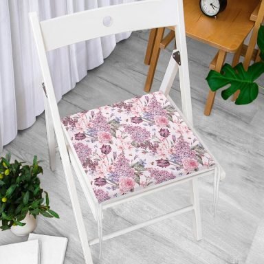 Pembe Zeminde Çiçekler Özel Tasarım Fermuarlı Sandalye Minderi