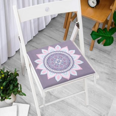 Gri Zeminde Mandala Baskılı Modern Fermuarlı Sandalye Minderi