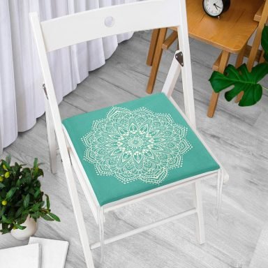 Turkuaz Zeminde Mandala Baskılı Modern Fermuarlı Sandalye Minderi