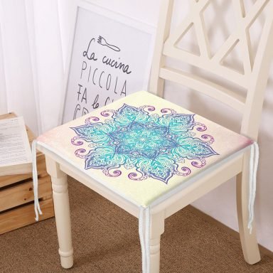 Pembe Zeminde Mavi Mandala Çizimli Modern Fermuarlı Sandalye Minderi