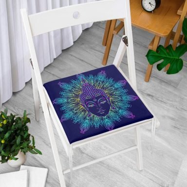 Mandala İçinde Buddha Çizimli Dekoratif Fermuarlı Sandalye Minderi