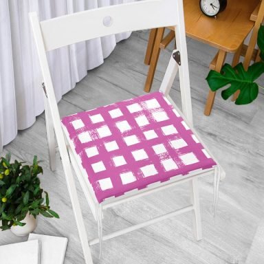 Lacivert Zeminde Geometrik Kare Motifli Dekoratif Fermuarlı Sandalye Minderi