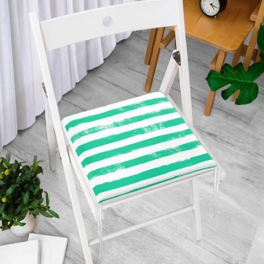 Yeşil Çizgili Motifli Dekoratif Modern Fermuarlı Sandalye Minderi