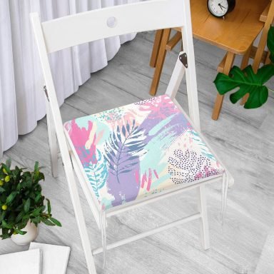 RealHomes Sulu Boya Yapraklar Özel Tasarım Modern Fermuarlı Sandalye Minderi