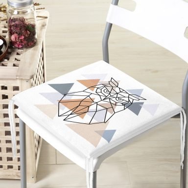 Geometrik Çizimlerden Oluşan Baykuş Motifli Özel Tasarım Fermuarlı Sandalye Minderi