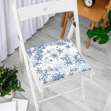 Beyaz Zeminde Mavi Kristal Ve Yıldız Motifli Özel Tasarım Modern Fermuarlı Sandalye Minderi