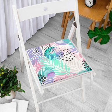 Sulu Boya Yaprak Desenli Dekoratif Modern Fermuarlı Sandalye Minderi