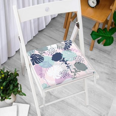 RealHomes Tropik Yaprak Motifli Dekoratif Dijital Baskılı Fermuarlı Sandalye Minderi