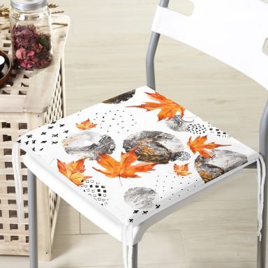 Mermer Desen Ve Kuru Yaprak Motifli Dekoratif Fermuarlı Sandalye Minderi