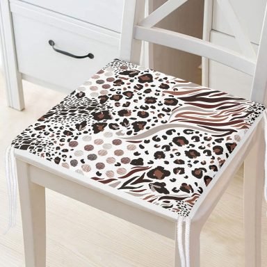 Leopar Baskılı İkat Desenli Modern Fermuarlı Sandalye Minderi