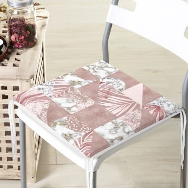 Mermer Desen Temalı Geometrik Özel Tasarım Fermuarlı Sandalye Minderi