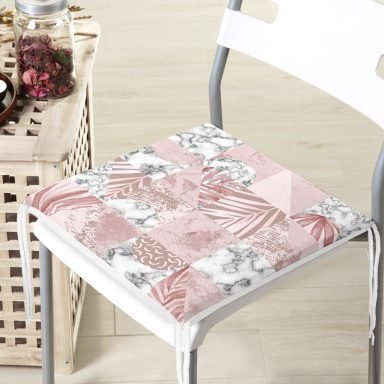 Mermer Desen Temalı Geometrik Yaprak Motifli Fermuarlı Sandalye Minderi