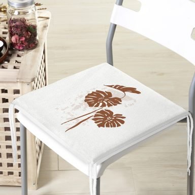 Gri Zeminde Palmiye Yaprakları Motifli Fermuarlı Sandalye Minderi