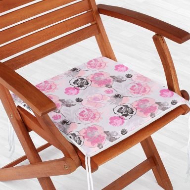 Gri Zeminde Pembe Gül Motifli Dekoratif Fermuarlı Sandalye Minderi