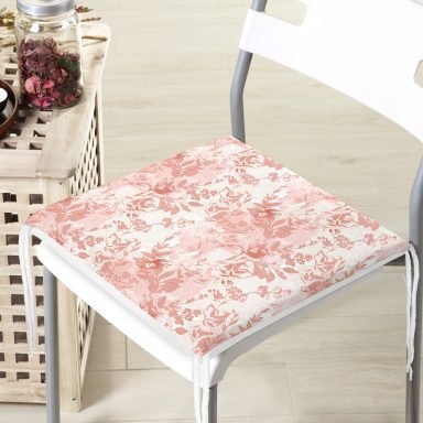 Toz Pembe Çiçek ve Yaprak Tasarım Dijital Baskılı Fermuarlı Sandalye Minderi