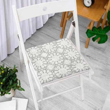 Gri Kot Desenli Güneş Motifli Dekoratif Modern Fermuarlı Sandalye Minderi