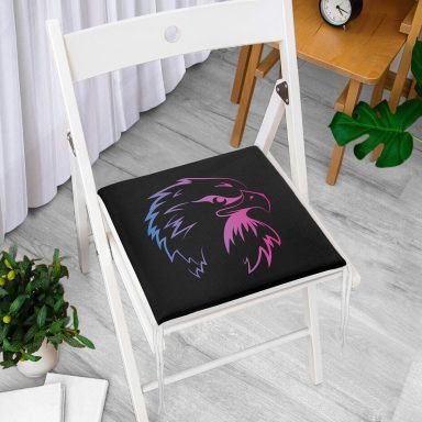 Siyah Zeminde Neon Kartal Motifli Fermuarlı Sandalye Minderi