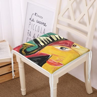 Müzik Temalı Soyut Kadın Motifli Fermuarlı Sandalye Minderi