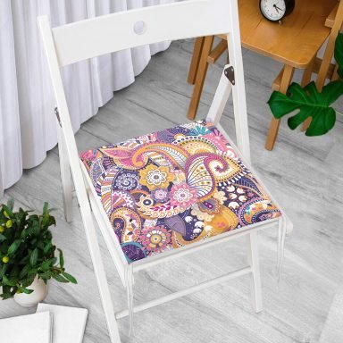 Dalgalı Geometrik Çiçek Motifli Fermuarlı Sandalye Minderi