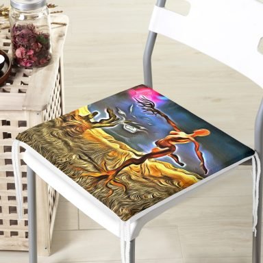 Altın Varaklı Ağaç Kadın Motifli Dekoratif Fermuarlı Sandalye Minderi