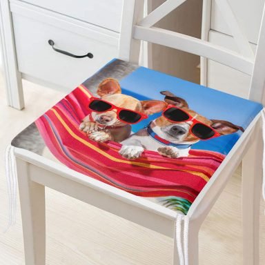 Hamaktaki Köpekler Motifli Modern Fermuarlı Sandalye Minderi