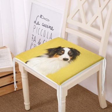 Sarı Zeminli Köpek Dijital Baskılı Modern Fermuarlı Sandalye Minderi