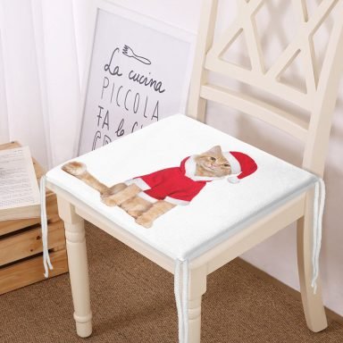 Yılbaşı Kıyafetli Kedi Desenli Dijital Baskılı Modern Fermuarlı Sandalye Minderi