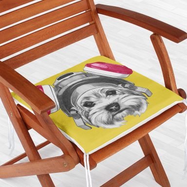 Kulaklıklı Köpek Motifli Dijital Baskılı Modern Fermuarlı Sandalye Minderi