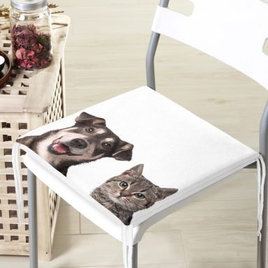 Sevimli Köpek ve Kedi Desenli Sevimli Modern Fermuarlı Sandalye Minderi