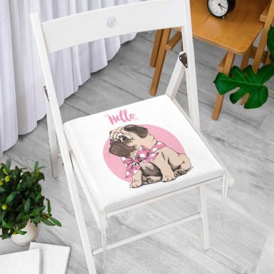 Hello Sevimli Köpek Dijital Baskılı Modern Fermuarlı Sandalye Minderi