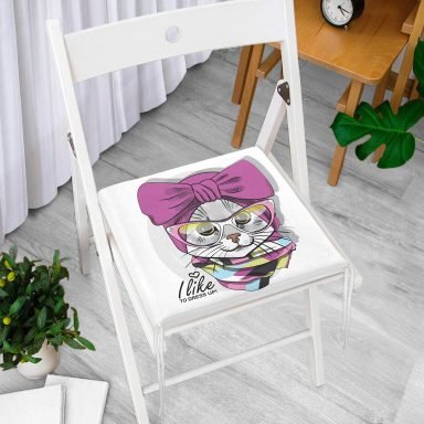 I Like Dress Up Kedicik Dijital Baskılı Modern Fermuarlı Sandalye Minderi