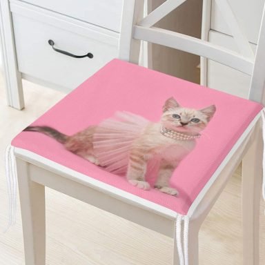 Pembe Etekli Kedicik Motifli Modern Fermuarlı Sandalye Minderi