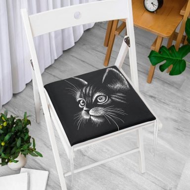 Siyah Beyaz Sevimli Kedi Dijital Baskılı Modern Fermuarlı Sandalye Minderi