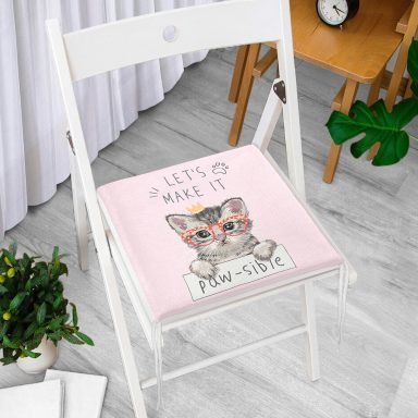 Let's Make It Kedi Desenli Modern Fermuarlı Sandalye Minderi