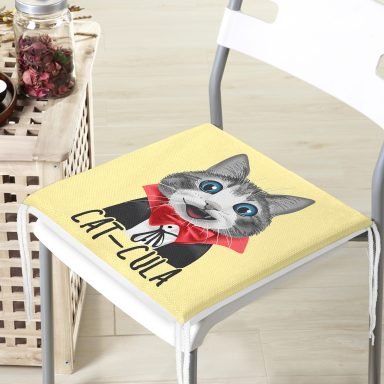 Cat-Cula Dijital Baskılı Modern Fermuarlı Sandalye Minderi
