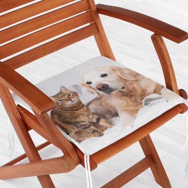 Sevimli Kedi ve Köpek Dijital Baskılı Modern Fermuarlı Sandalye Minderi