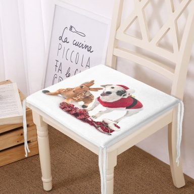 Yılbaşı Kıyafetli Köpek Desenli Dijital Baskılı Modern Fermuarlı Sandalye Minderi