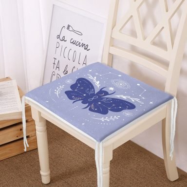 Karolina Mavisi Zeminli Sonsuz Kelebek Desenli Modern Fermuarlı Sandalye Minderi