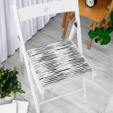 Siyah Beyaz Modern Çizgili Dekoratif Fermuarlı Sandalye Minderi