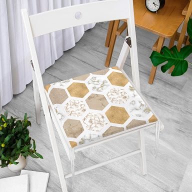 Geometrik Mermer Motifli Dekoratif Fermuarlı Sandalye Minderi