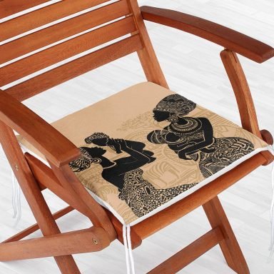 Etnik Desen Zeminli Bebekli Afrika Kadın Motifli Modern Fermuarlı Sandalye Minderi