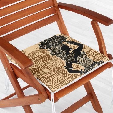 Etnik Desen Zeminli Afrika Kadın Motifli Dekoratif Fermuarlı Sandalye Minderi
