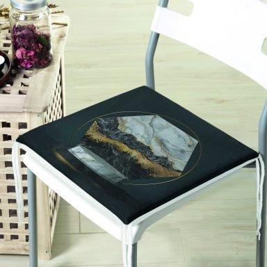 Mermer Ve Altınlı 3D Altıgen Desenli Dijital Baskılı Fermuarlı Sandalye Minderi