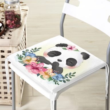 Sevimli Bebek Panda Çocuk Odası Dijital Baskılı Modern Fermuarlı Sandalye Minderi