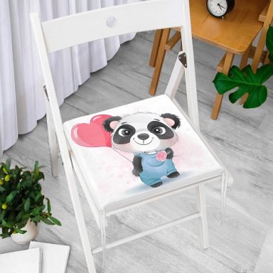 Sevimli Bebek Panda Çocuk Odası Dijital Baskılı Modern Fermuarlı Sandalye Minderi