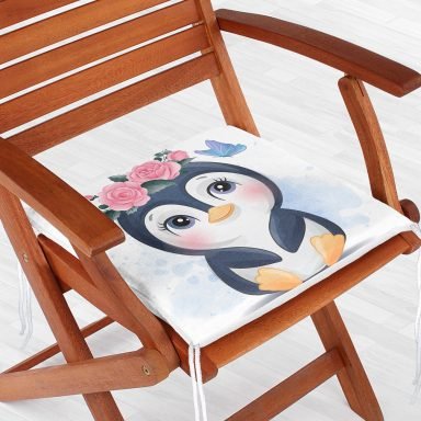 Sevimli Bebek Penguen Çocuk Odası Dijital Baskılı Modern Fermuarlı Sandalye Minderi