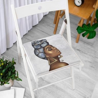 Realhomes Gri Zeminde Etnik Afrikan Woman Tasarımlı Fermuarlı Sandalye Minderi