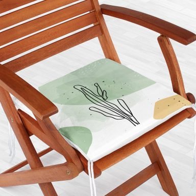 Soft Renkli Onedraw Yaprak Temalı Dijital Baskılı Modern Fermuarlı Sandalye Minderi